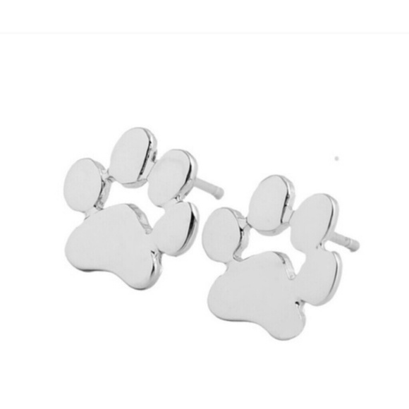 Paw Print Silver Stud Earrings - Picture 3 of 4